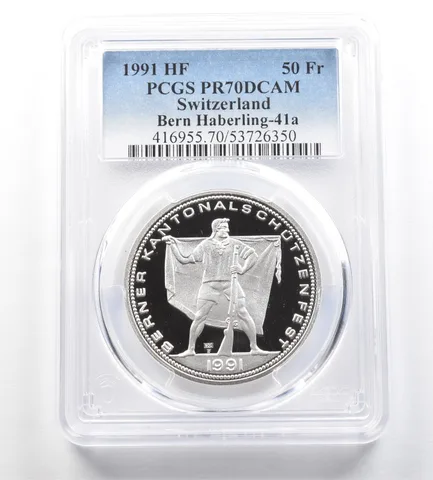 1991 HF Switzerland 50 Francs Bern Haberling PR70 PCGS Shooting Medal *7680