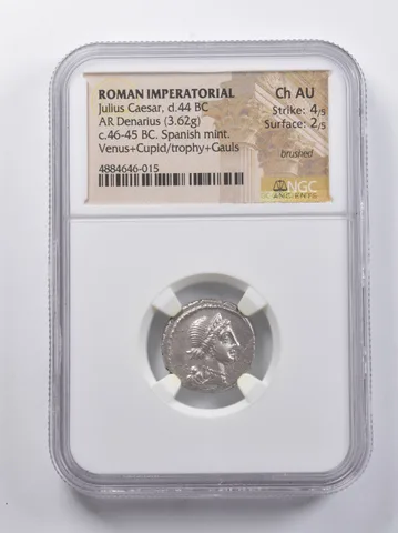 CH AU d. 44 BC Roman Imperatorial AR Denarius (3.62g) Caesar NGC Ancients a6837