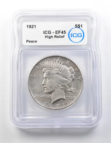 1921 Peace Silver Dollar High Relief EF45 ICG a8702