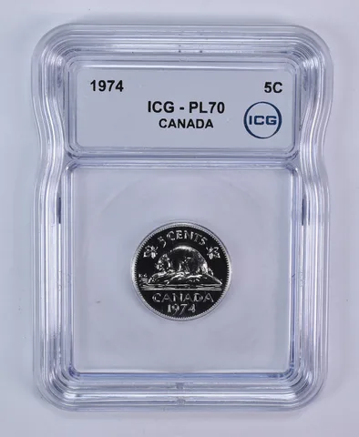 1974 Canada 5 Cents Beaver PL70 ICG
