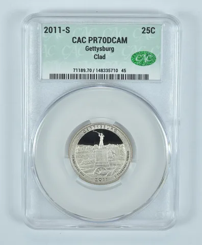 2011-S Washington Quarter Gettysburg CLAD ATB PR70 DCAM CAC CACg