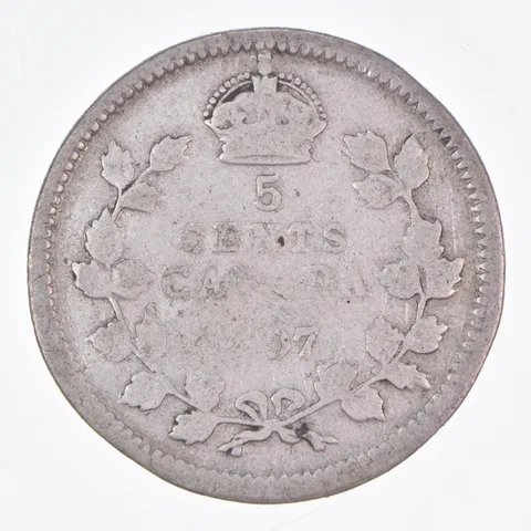 Better Date - 1907 Canada 5 Cents World Coin- Silver *241