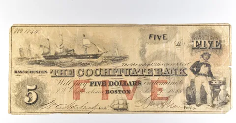 1853 $5 Boston MA Cochituate Bank Obsolete Note *8414