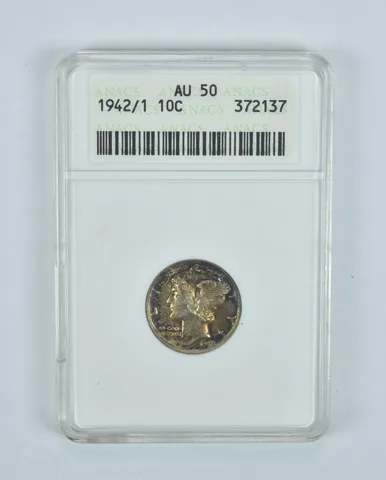 1942/1 Mercury Dime AU50 ANACS PQ Great Color Soapbox *9140