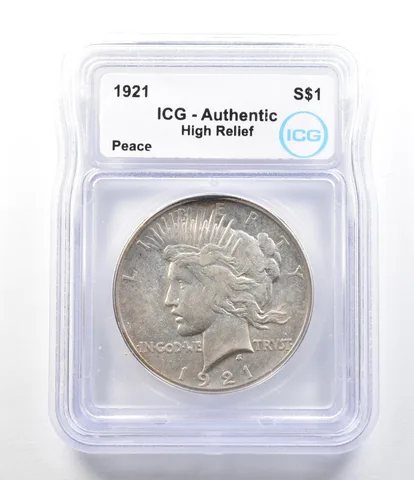 1921 Peace Silver Dollar High Relief Authentic ICG a0419