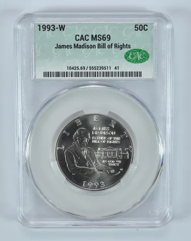 1993-W James Madison Bill Of Rights Commemorative Half Dollar MS69 CAC CACg
