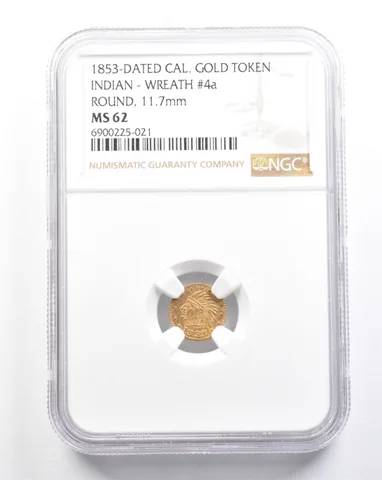1853-Dated California Gold Token Indian Wreath #4a Round 11.7mm MS62 NGC *4708