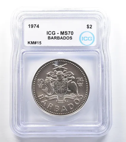 1974 Barbados 2 Dollars KM#15 MS70 ICG a8004