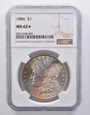 1886 Morgan Silver Dollar MS62* STAR NGC Blue/Green Tone *7155