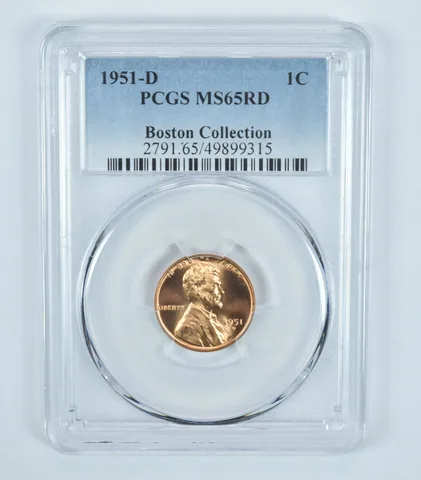 1951-D Lincoln Wheat Cent Boston Collection MS65 RD PCGS Blue Label