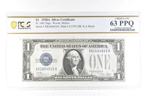 1928 A $1 Silver Certificate Fr#1601 Choice Unc 63 PPQ PCGS *5802
