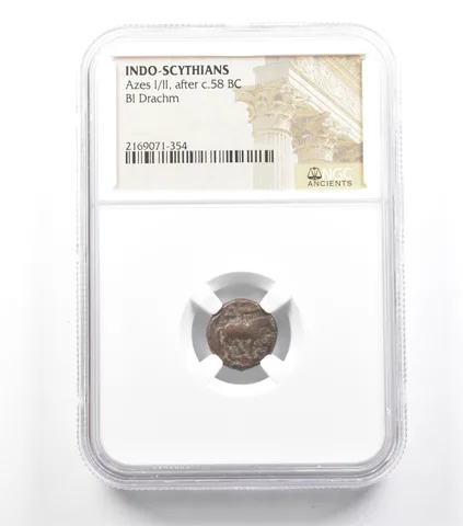 C. 58 BC Indo-Scythians Azes I/II BI Drachm NGC *5942