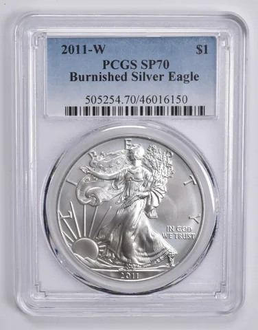 2011-W BURNISHED SILVER EAGLE SP70 PCGS Blue Label
