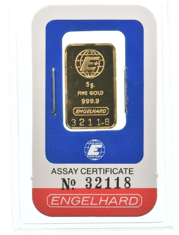 5 Gram Gold Bar Engelhard In Assay *5085