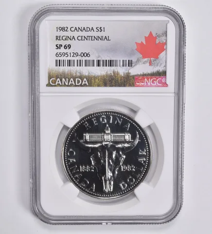 1982 Canada $1 Silver Dollar Regina Centenn. SP69 NGC Canada Label