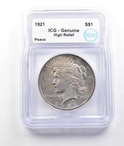 1921 Peace Silver Dollar High Relief Genuine ICG *2736