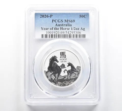 2026 P Australia 50 Cents Silver Year Of The Horse 1/2 Oz Silver MS69 PCGS