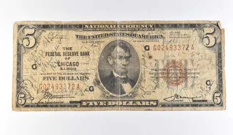 1929 $5 National Currency Chicago IL Brown Seal Short Snorter a9709