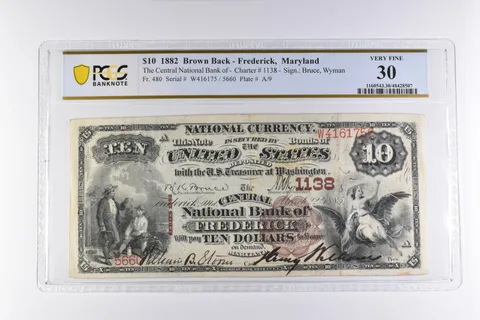 PCGS 30 VF $10 1882 Brown Back Frederick, MD Charter #1138 Nat'l Currency *4131