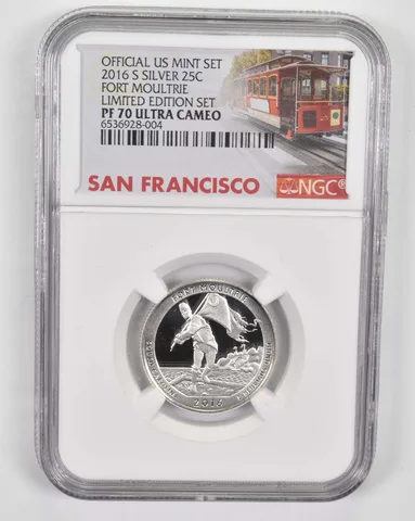 2016-S Fort Moultrie Quarter Silver PF70 NGC Limited Edition San Fran Lbl