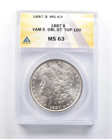 MS63 1887 Morgan Silver Dollar VAM-5 DBL DT Top 100 ANACS *9679