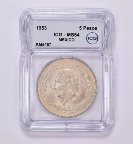1953 Mexico 5 Peso KM#467 MS64 ICG Beautiful Tone *0438