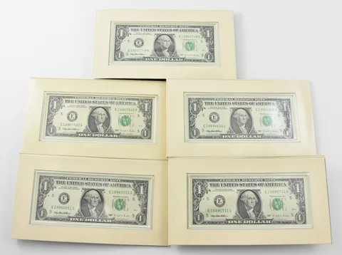 Lot (5) 1997 $1 FRN Unc Notes from Botanical Gardens Coin and Currency Set