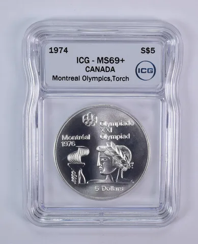 1974 Canada 5 Dollars Silver Montreal Olympics Torch MS69+ ICG