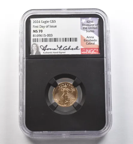 2024 $5 American Gold Eagle Anna Cabral 1/10 Oz FDOI MS70 NGC *3467