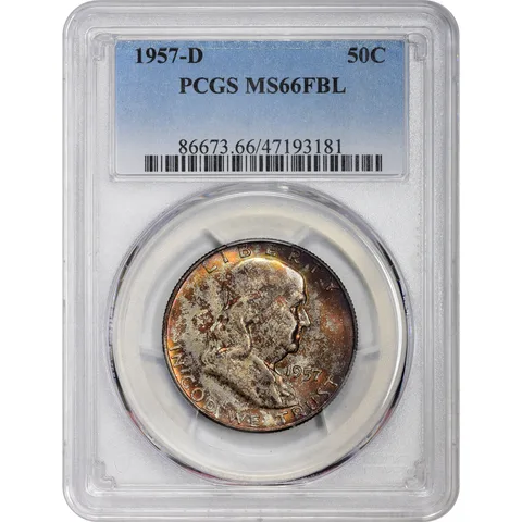 MS66 FBL 1957-D Franklin Half Dollar PCGS Beautifully Toned *2905