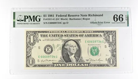 PMG 66 Gem Unc EPQ $1 1981 FRN Richmond Fr#1911-E Offset Print Error *3178