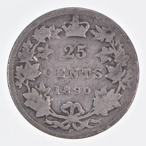 Better Date - 1890 Canada 25 Cents World Coin- Silver *324