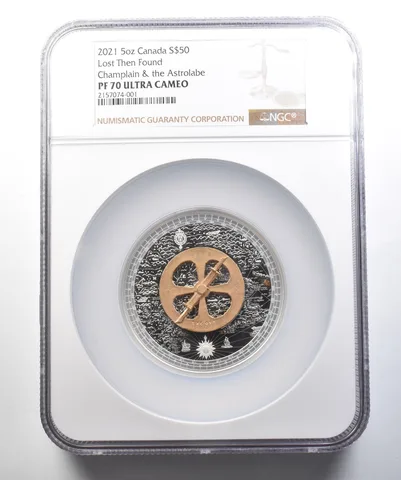 2021 Canada $50 Silver Lost Found Champlain The Astrolabe PF70 UCAM NGC *4427