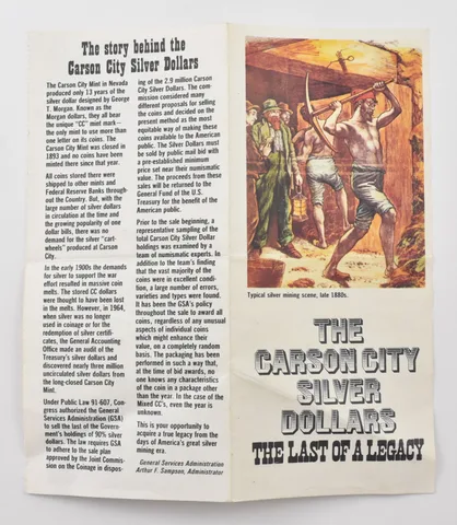 1974 Carson City Silver Dollar Sale Advertisement Brochure *7561