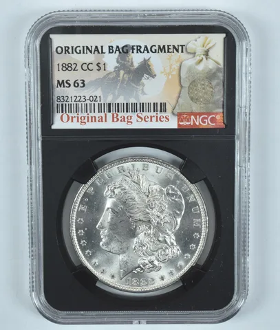 1882-CC Morgan Silver Dollar Original Bag Fragment MS63 NGC Red Label