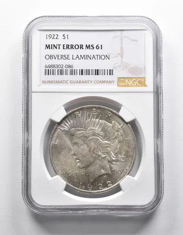 MINT ERROR MS61 1922 Peace Silver Dollar OBV Lamination NGC *1898