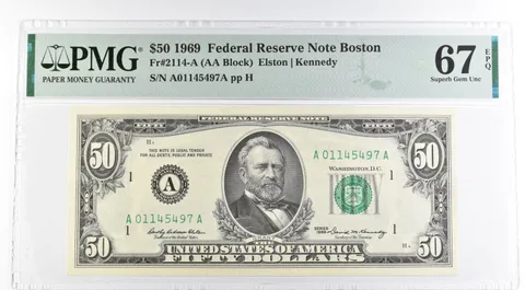1969 $50 Boston MA US FRN Fr#2114-A 67 Superb Gem Unc EPQ PMG *8493