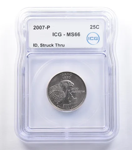 2007-P Washington State Quarter Idaho Mint Error Struck Thru MS66 ICG *9598