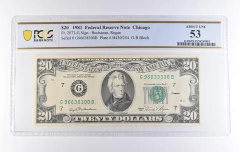 1981 $20 Chicago IL FRN Fr#2073-G About Unc 53 PCGS *8283