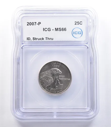 2007-P Washington State Quarter Idaho Mint Error Struck Thru MS66 ICG *9593
