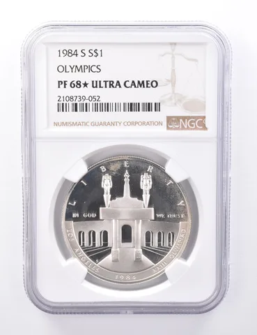 PF68* STAR UCAM 1984-S LA Olympiad Commem Silver Dollar NGC Rainbow Tone a4285