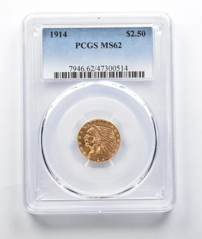 MS62 1914 $2.50 Indian Head Gold Quarter Eagle PCGS *7854