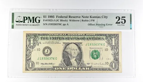 PMG 25 VF $1 1995 FRN Kansas City Fr#1922-J Offset Printing Error *3199