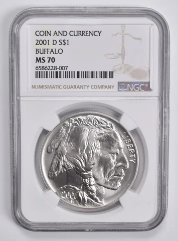 2001-D Buffalo Commemorative Silver Dollar Coin And Currency MS70 NGC