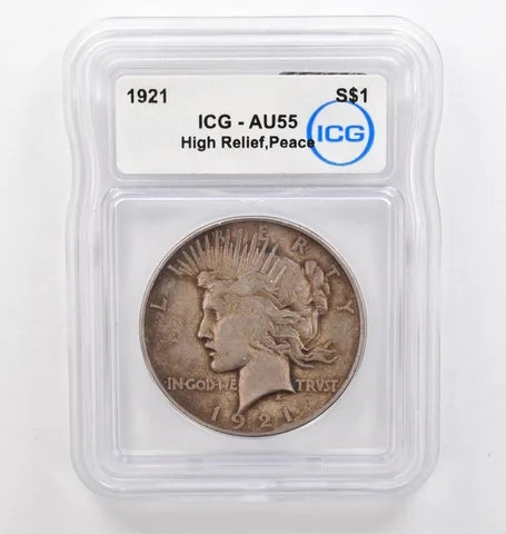 1921 Peace Silver Dollar High Relief AU55 ICG Beautiful Tone *0263