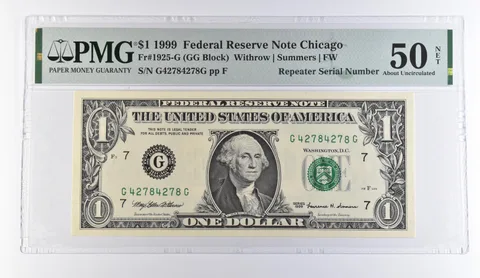 1999 $1 Chicago IL FRN Repeater S/N Fr#1925-G About Unc 50 NET PMG *9486