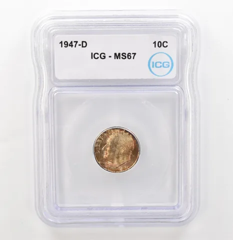 1947-D Roosevelt Dime MS67 ICG Beautiful Tone a3909