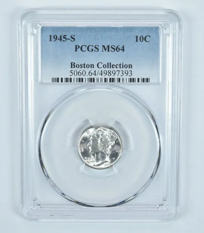 1945-S Mercury Dime Boston Collection MS64 PCGS Blue Label