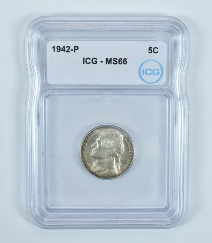 1942-P Jefferson Nickel SILVER MS66 ICG (WTN Wartime)