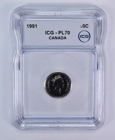 1991 Canada 10 Cents Bluenose PL70 ICG